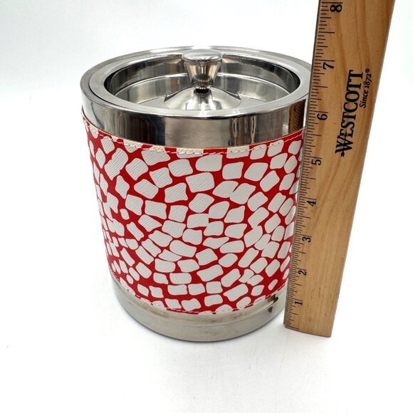 DIANE VON FURSTENBERG DVF Home Ice Bucket With Lid Square Dot Coral/White - Picture 6 of 7